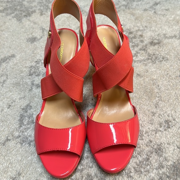 LIZ CLAIBORNE Women's Pink Faux Patent Leather Strappy Open Toe Pumps size 9 - Picture 5 of 7